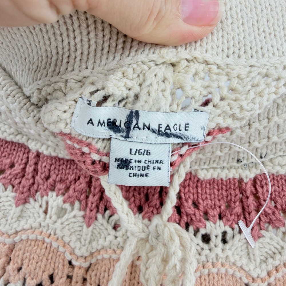 American Eagle Crochet Knit Shorts Pink Peach Chevron Scalloped Boho Women Large - Picture 3 of 3